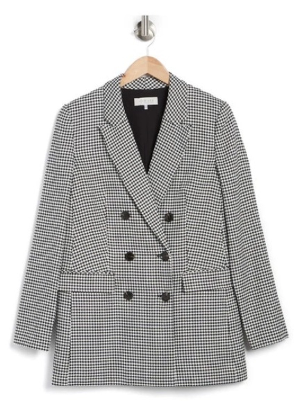 Wayf Black and White Houndstooth Double-Breasted Blazer